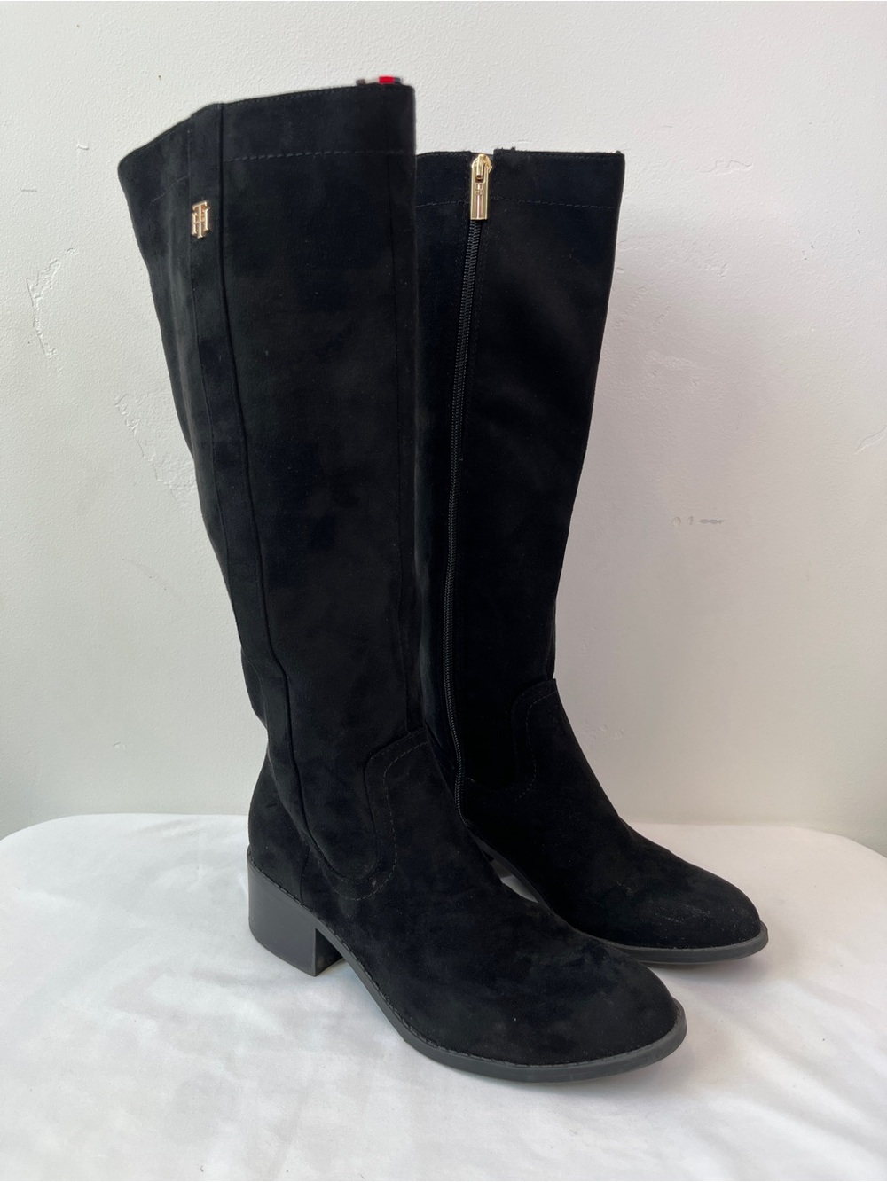 Tommy Hilfiger Dray 2 Black Knee High Boots Faux Suede Side Zip Size 7.5